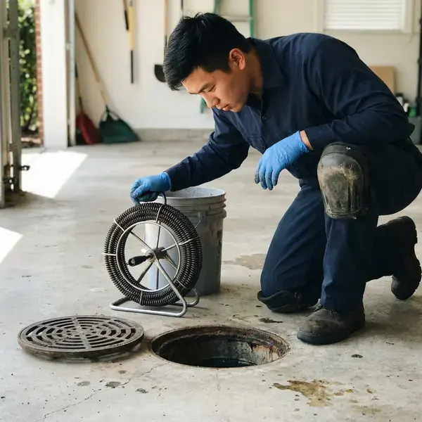 FKM Plumbing technician providing drain services in Bakersfield, CA