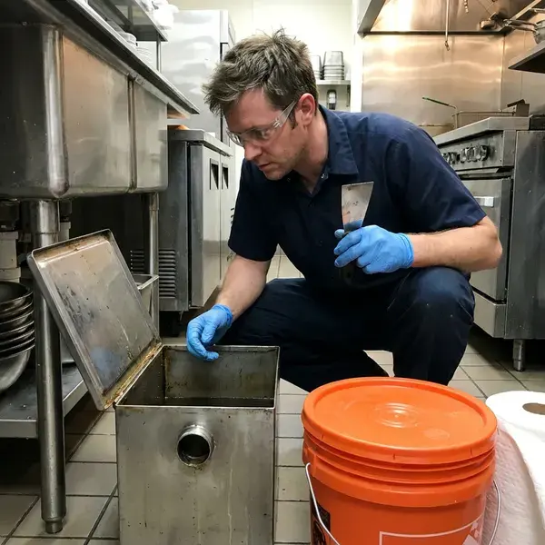 FKM Plumbing technician providing grease trap repair in Los Angeles, CA