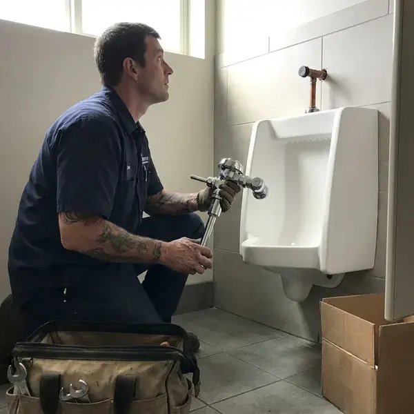 FKM Plumbing technician providing urinal installation in Los Angeles, CA